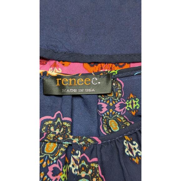 Renee C Floral Paisley Print Blouse Top Crochet Detail Boho Short Sleeve Small - Picture 4 of 5